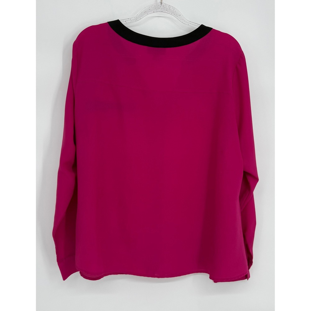 Worthington Magenta Pink Black Trim Split Neck Blouse Long Sleeve Plus Sz 2X - Picture 4 of 8